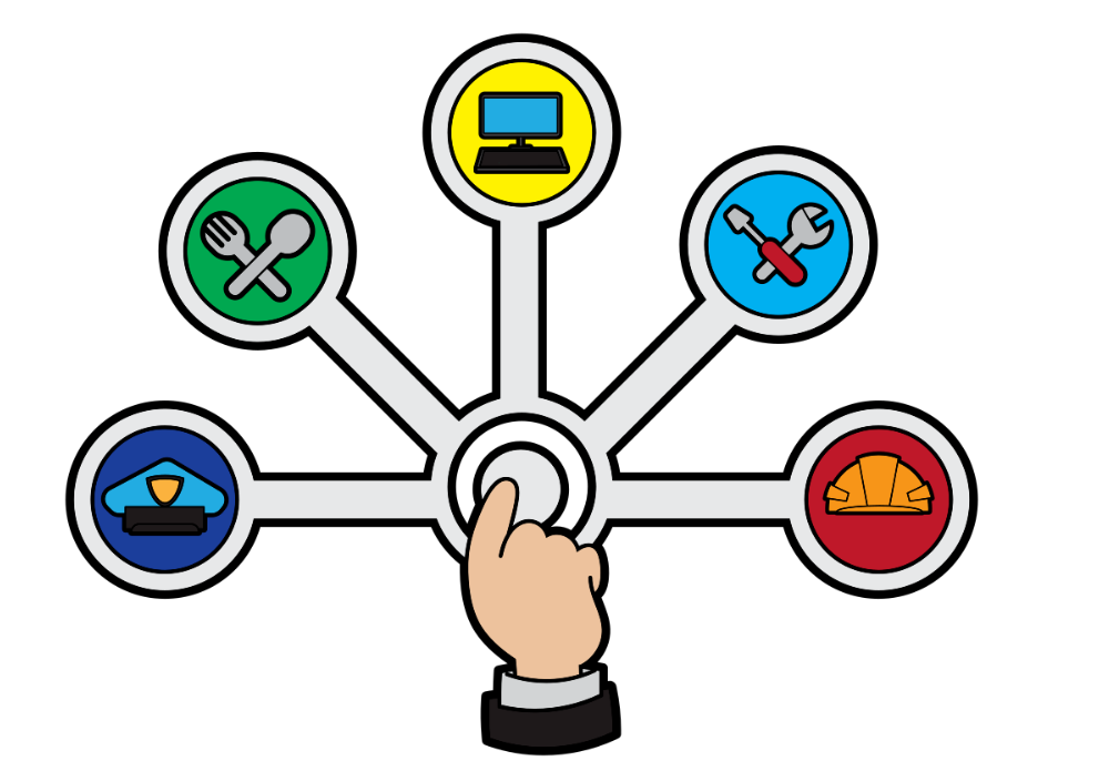 hand selecting from buttons representing various careers