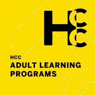 HCC Adult Learning Programs black text on yellow background