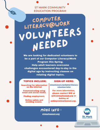 Sign up and more info here: stmarksesol.org/digital-literacy-volunteer-tutor