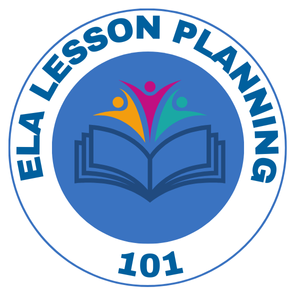 Blue logo with "ELA Lesson Planning 101" and picture of a book